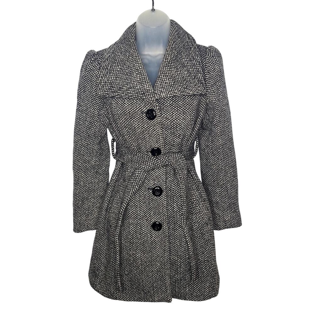 Vintage Y2K Guess Tweed Coat Wool Belted Mod Twee PS XS Petite Academia Petitew